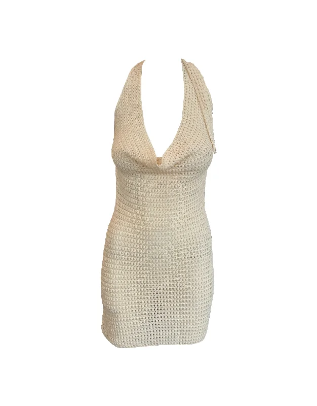 SANTORINI CROCHET MINI DRESS Stylish Ruffle Mini Dress