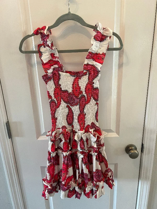 Luxxel Paisley Tiered Mini Dress Women’s Size Small White Red Casual Button-Up Mini Dress Luxxel Paisley Tiered Mini Dress Women’s Size Small White Red Casual Button-Up Mini Dress