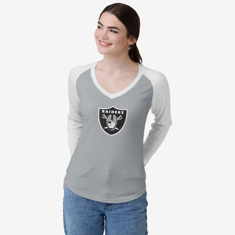 Las Vegas Raiders Womens Big Logo Solid Raglan T-Shirt-- Real Fur Shearling Chenille Las Vegas Raiders Womens Big Logo Solid Raglan T-Shirt-- Real Fur Shearling Chenille