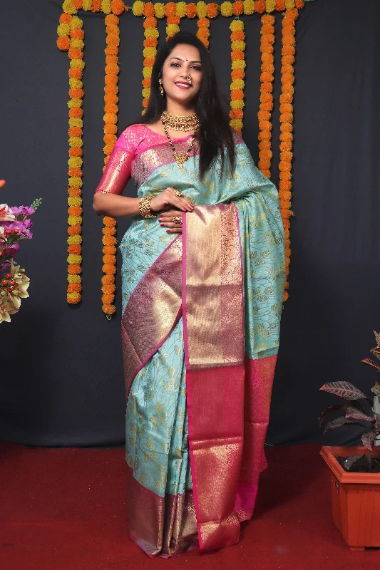 Jyoti Fashion Women's Sky Blue Kanchipuram Silk Zari Woven Saree with Blouse Feminine Satin Blouse Jyoti Fashion Women's Sky Blue Kanchipuram Silk Zari Woven Saree with Blouse Feminine Satin Blouse