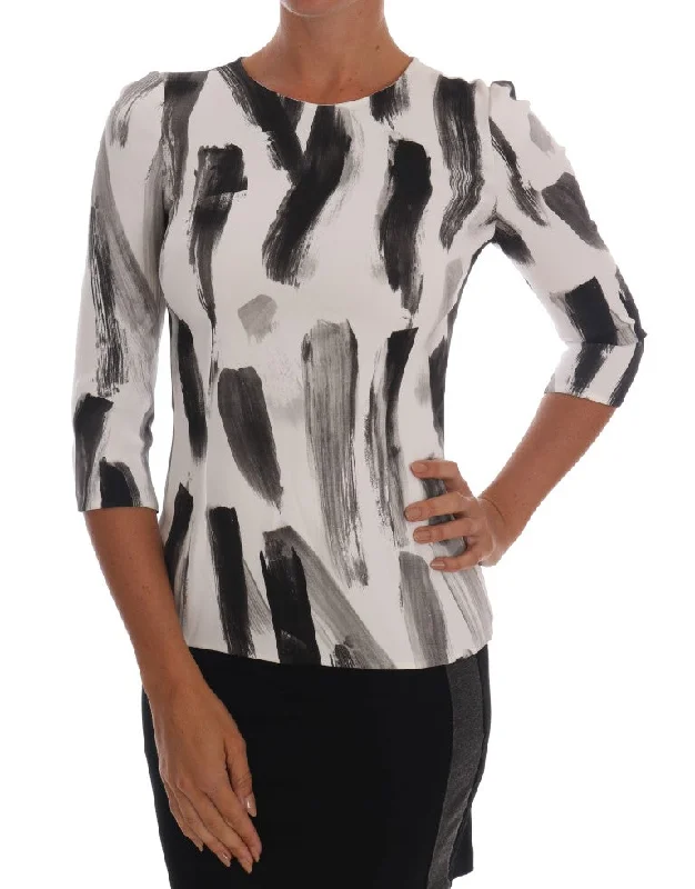 Dolce & Gabbana Elegant Striped Stretch Women's Blouse Soft Satin Blouse