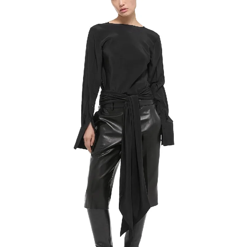 Womens Reversible Scarf Blouse Collared Satin Blouse