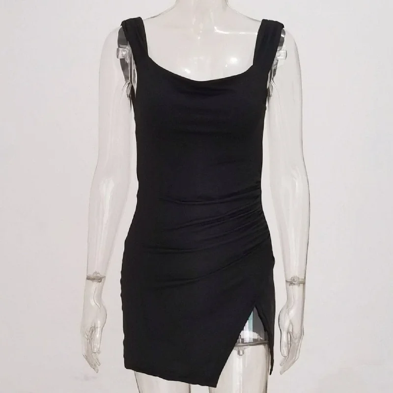 BerryBetty - Backless self tie open back slit solid mini dress Fashionable A-Line Mini Dress BerryBetty - Backless self tie open back slit solid mini dress Fashionable A-Line Mini Dress