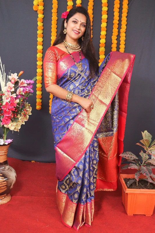 Jyoti Fashion Women's Blue Kanchipuram Silk Zari Woven Saree with Blouse Lightweight Tunic Blouse Jyoti Fashion Women's Blue Kanchipuram Silk Zari Woven Saree with Blouse Lightweight Tunic Blouse