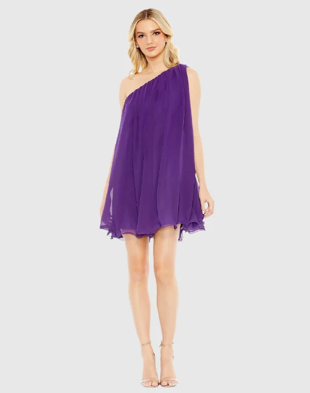 One Shoulder Flowy Chiffon Mini Dress - FINAL SALE Fashionable Party Mini Dress