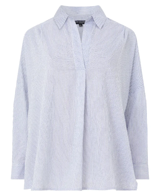 Rhodes Stripe Popover Shirt - Blue/White-- Boxy Fit Fitted Loose