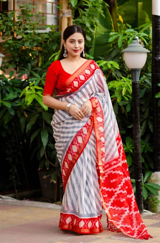 Grey Polycotton Ethnic Motifs Saree with Unstitched Blouse - A2M Casual Stripe Blouse Grey Polycotton Ethnic Motifs Saree with Unstitched Blouse - A2M Casual Stripe Blouse