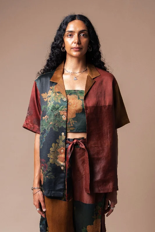 Patchwork Camp Collar Shirt-- Thin T-Shirt Open Front Quick Dry