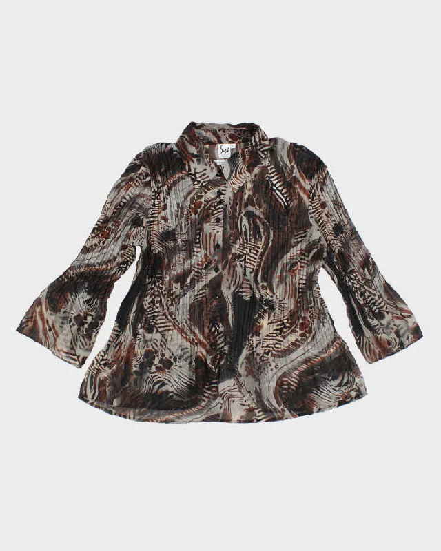 Vintage Y2k 00s Sash Animal Print Mesh Blouse - M High Neck Blouse