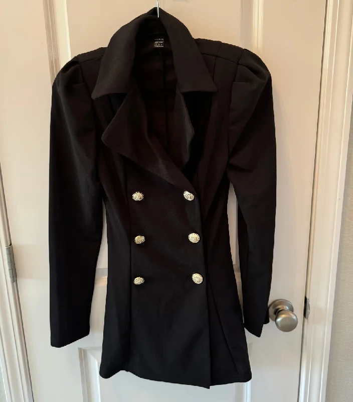 Blazer Mini Dress Double Breasted Gold Buttons Women’s Size Small Black Trendy Mini Dress with Belt Blazer Mini Dress Double Breasted Gold Buttons Women’s Size Small Black Trendy Mini Dress with Belt