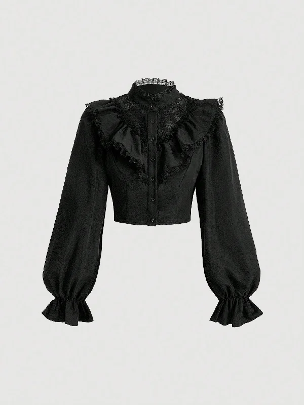 Victorian Witch All Seasons Crop Blouse Cotton Casual Blouse