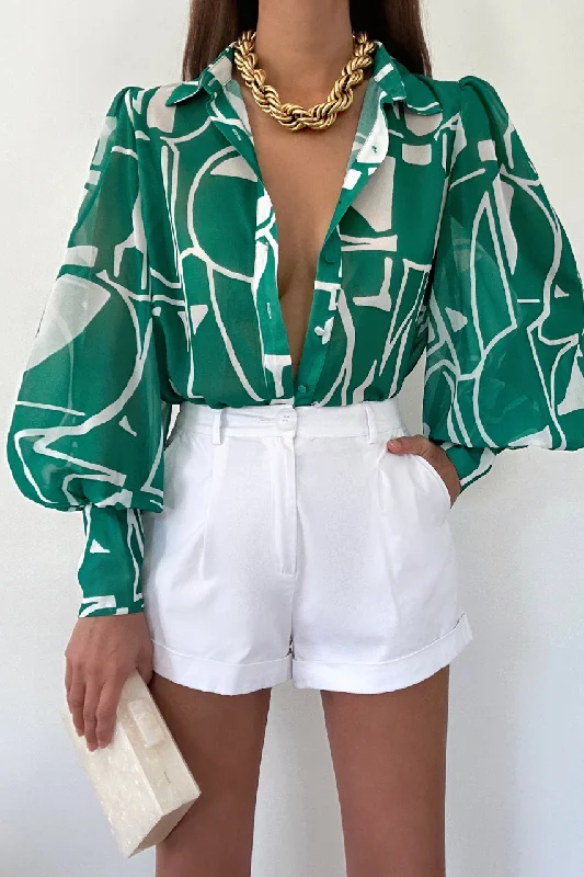 FLEETWOOD BLOUSE - GIANI GREEN Sheer Sleeve Blouse