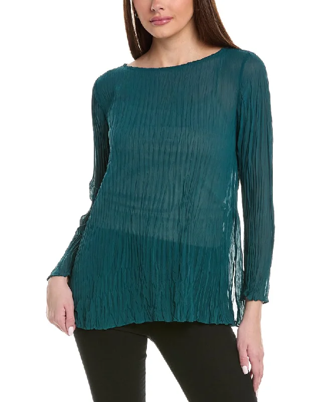 Eileen Fisher Bateau Neck Silk Blouse Polished Work Blouse