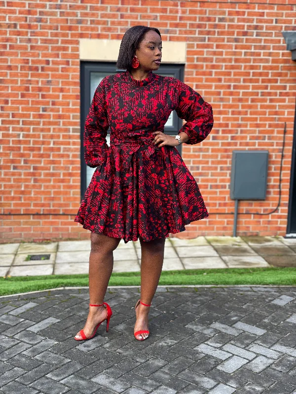 Eno Ankara Mini Dress | Red and Black African Print Classic White Mini Dress