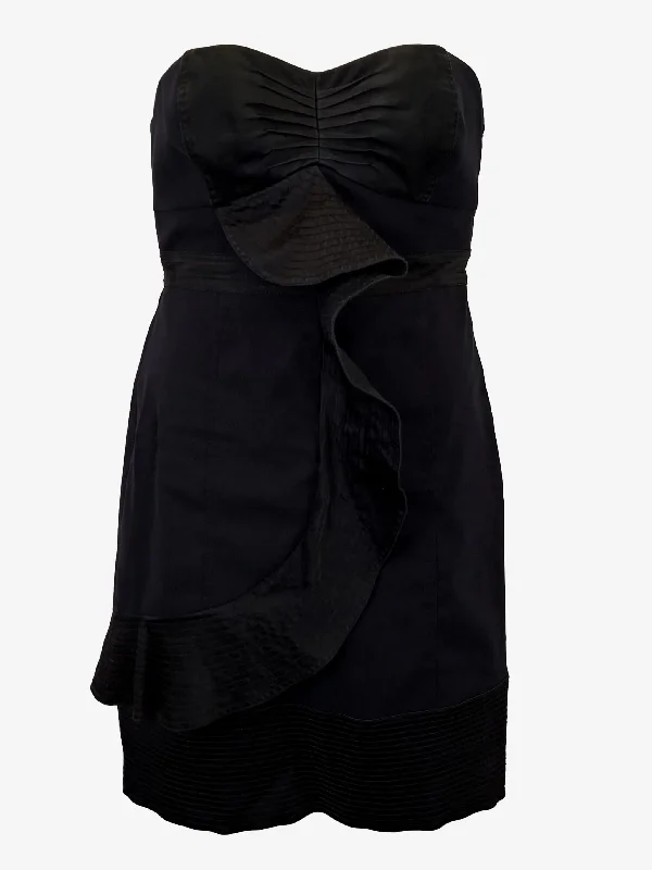 Karen Millen Sleek Strapless Ruffle Mini Dress Size 14 Trendy Cut-Out Mini Dress
