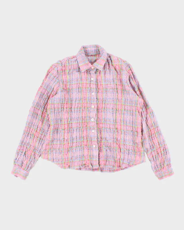 Vintage Checked Seersucker Blouse - M Silky Draped Blouse