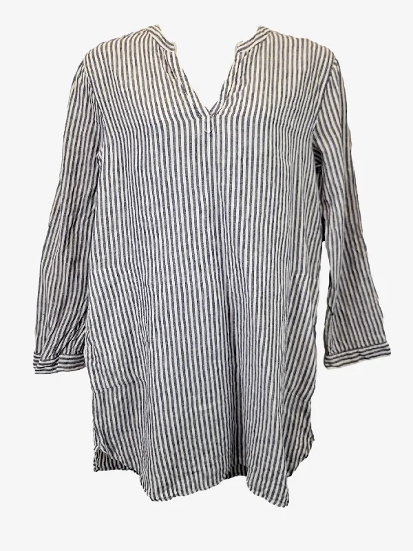 Tahari Effortless Linen Stripe Mini Dress Size XL Casual Mini Dress with Pockets