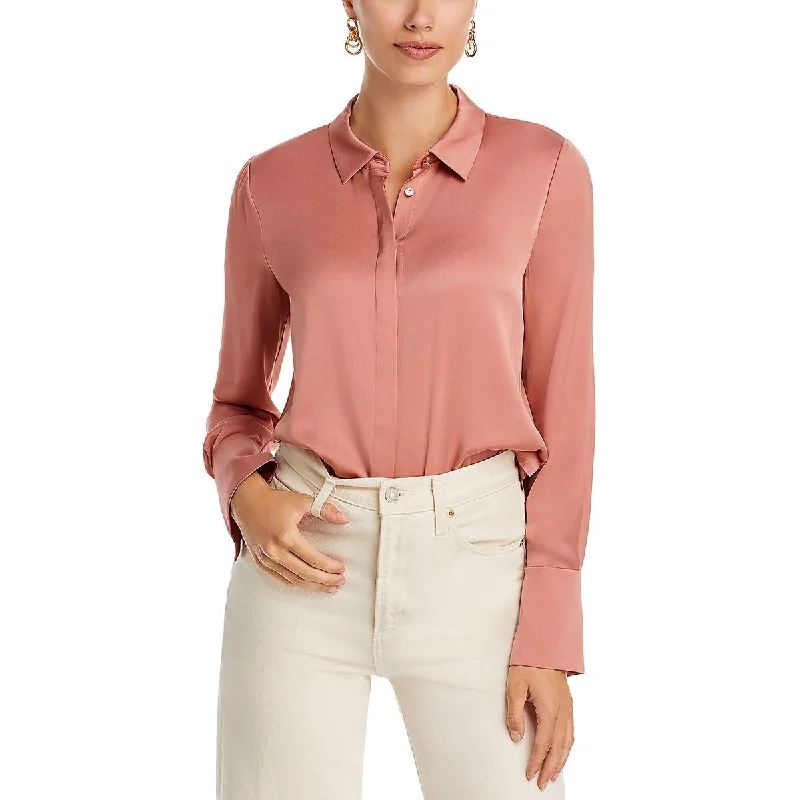 Womens Collared Blouse Button-Down Top Mandarin Collar Blouse