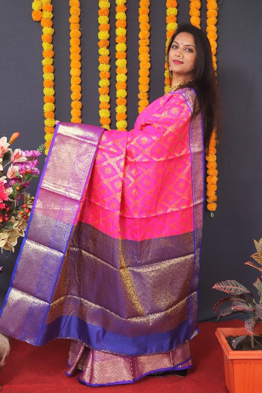 Jyoti Fashion Women's Pink Kanchipuram Silk Zari Woven Saree with Blouse Sweetheart Neck Blouse Jyoti Fashion Women's Pink Kanchipuram Silk Zari Woven Saree with Blouse Sweetheart Neck Blouse