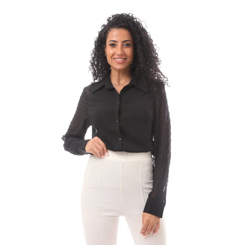 Front Cut Dot Chiffon Blouse - Merch Business Casual Blouse