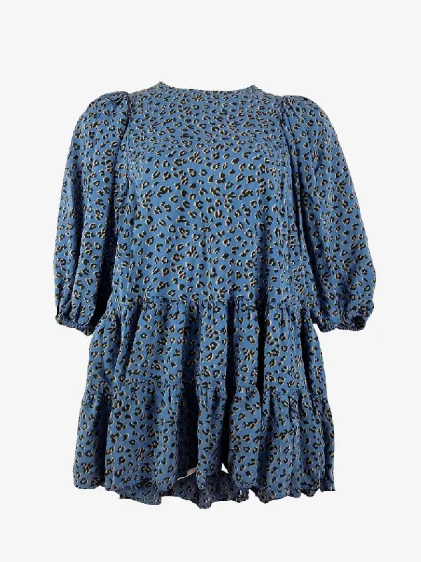 Zara Animal Print Tiered Mini Dress Size L Comfortable Zip-Up Mini Dress