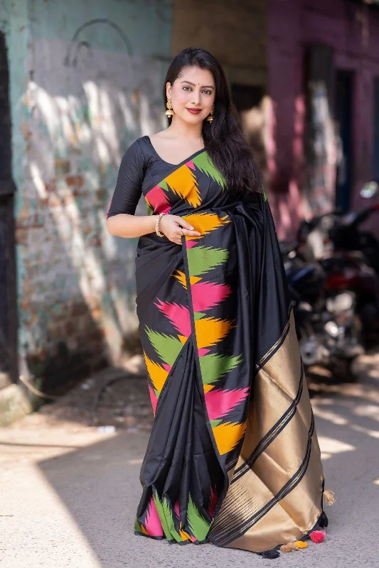 Black Polycotton Woven Design Saree with Unstitched Blouse - A2M Elegant Silk Blouse Black Polycotton Woven Design Saree with Unstitched Blouse - A2M Elegant Silk Blouse