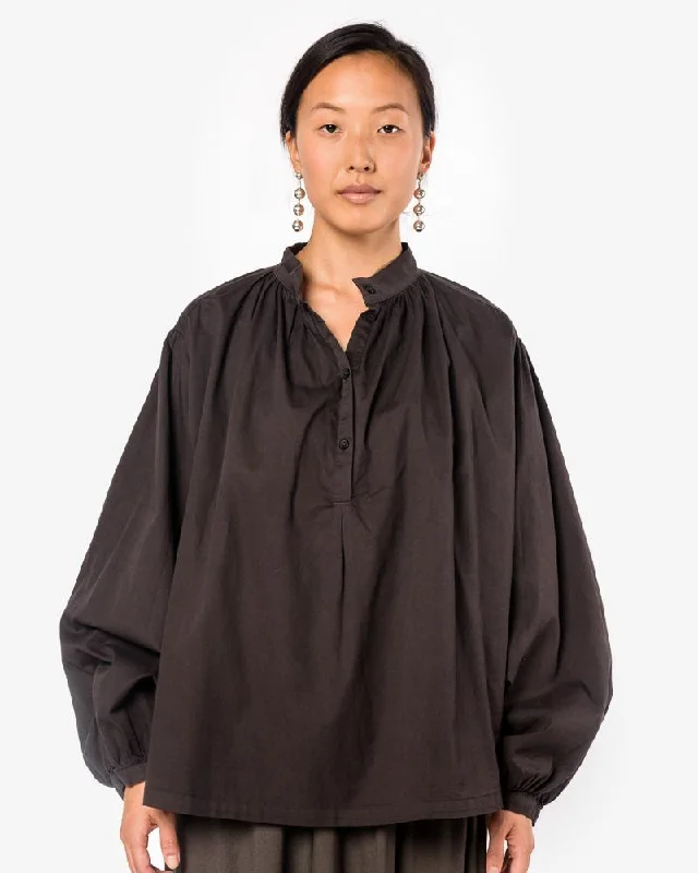 Balloon Sleeve Blouse in Charcoal Casual Button Blouse