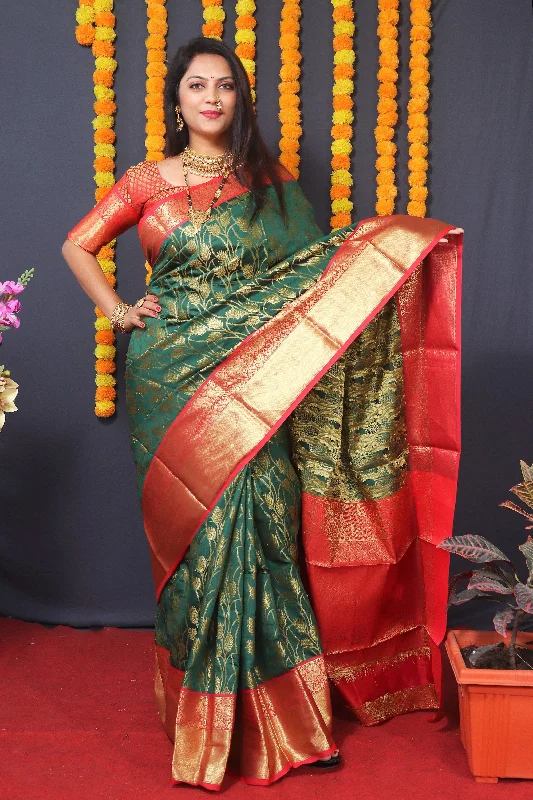 Jyoti Fashion Women's Green Kanchipuram Silk Zari Woven Saree with Blouse Subtle Shimmer Blouse Jyoti Fashion Women's Green Kanchipuram Silk Zari Woven Saree with Blouse Subtle Shimmer Blouse