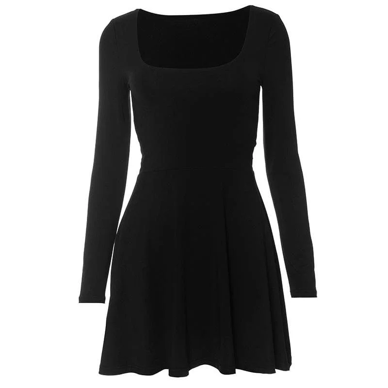 BerryBetty - Square neck long sleeve solid lace up 2-way mini dress Elegant Lace-Up Mini Dress BerryBetty - Square neck long sleeve solid lace up 2-way mini dress Elegant Lace-Up Mini Dress