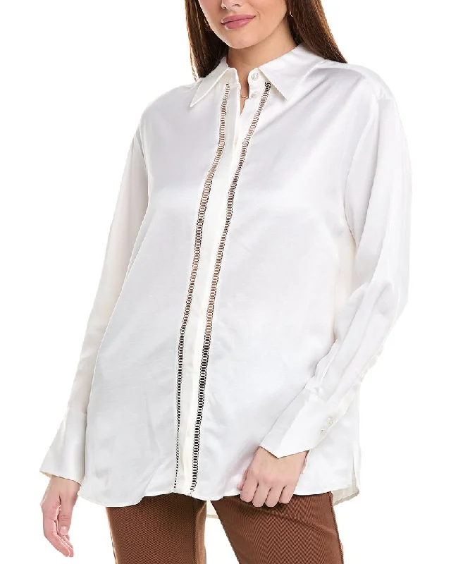 Hugo Boss Beina Linen-Blend Blouse Satin Long Blouse
