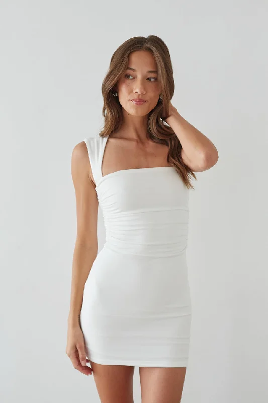 Layla Square Neck Ruched Bodycon Mini Dress Comfortable Off-Shoulder Mini Dress
