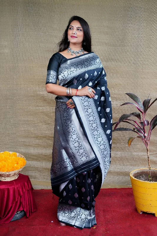 Jyoti Fashion Women's Black Soft Banarasi Silk Zari Woven Saree with Blouse Embroidered Cotton Blouse Jyoti Fashion Women's Black Soft Banarasi Silk Zari Woven Saree with Blouse Embroidered Cotton Blouse