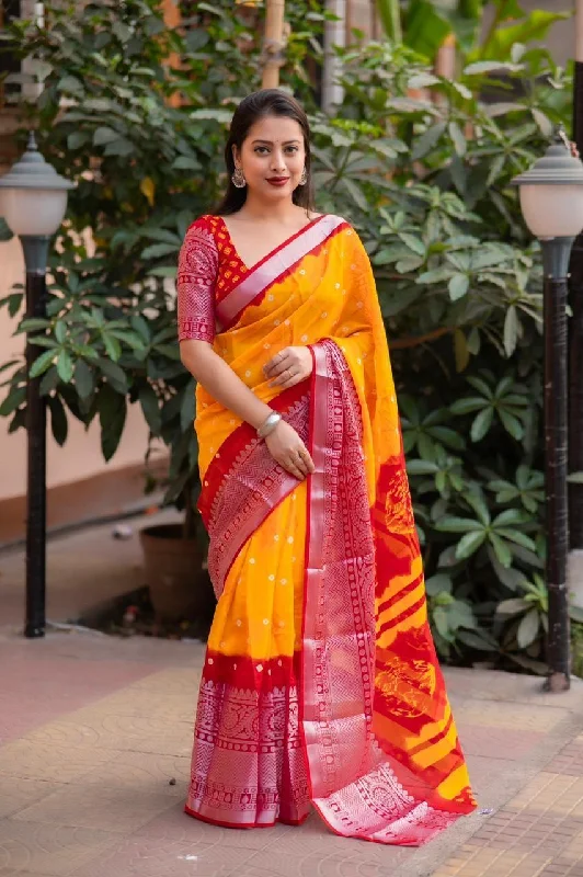 Orange Jute Silk Ethnic Motifs Saree with Unstitched Blouse - A2M Feminine Puff Blouse Orange Jute Silk Ethnic Motifs Saree with Unstitched Blouse - A2M Feminine Puff Blouse