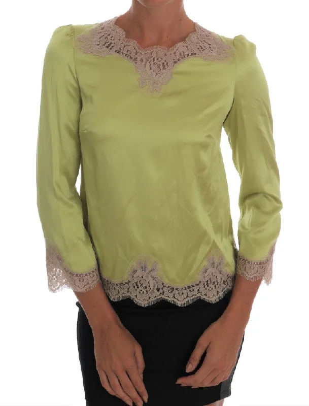 Dolce & Gabbana Elegant Floral Lace Silk Women's Blouse Stylish Wrap Blouse