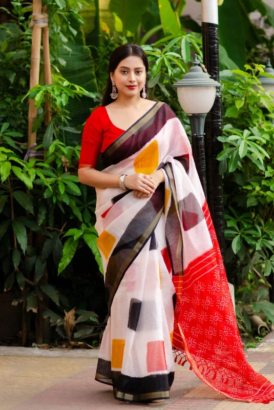 White Polycotton Ethnic Motifs Saree with Unstitched Blouse - A2M Elegant Embroidery Blouse White Polycotton Ethnic Motifs Saree with Unstitched Blouse - A2M Elegant Embroidery Blouse