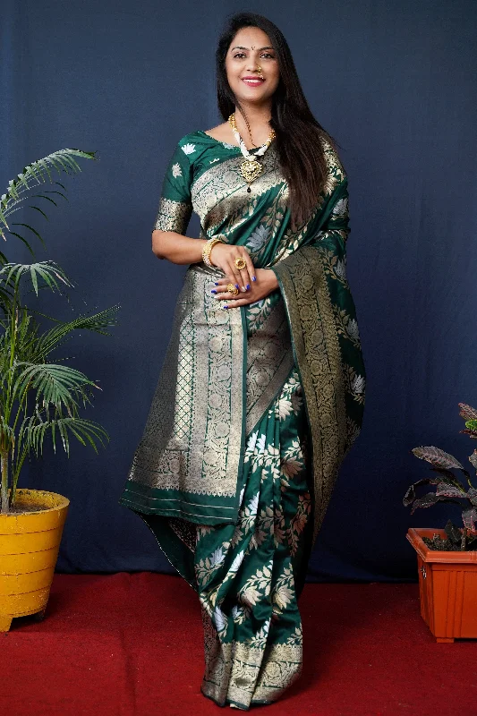 Jyoti Fashion Women's Green Handloom Banarasi Silk Zari Woven Saree with Blouse Silky Tunic Blouse Jyoti Fashion Women's Green Handloom Banarasi Silk Zari Woven Saree with Blouse Silky Tunic Blouse