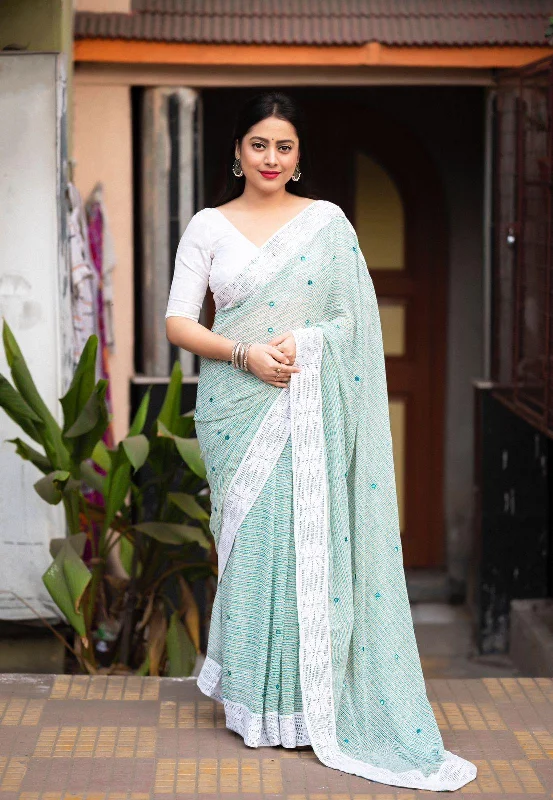 Blue Poly Georgette Ethnic Motifs Saree with Unstitched Blouse - A2M Elegant Semi-Sheer Blouse Blue Poly Georgette Ethnic Motifs Saree with Unstitched Blouse - A2M Elegant Semi-Sheer Blouse