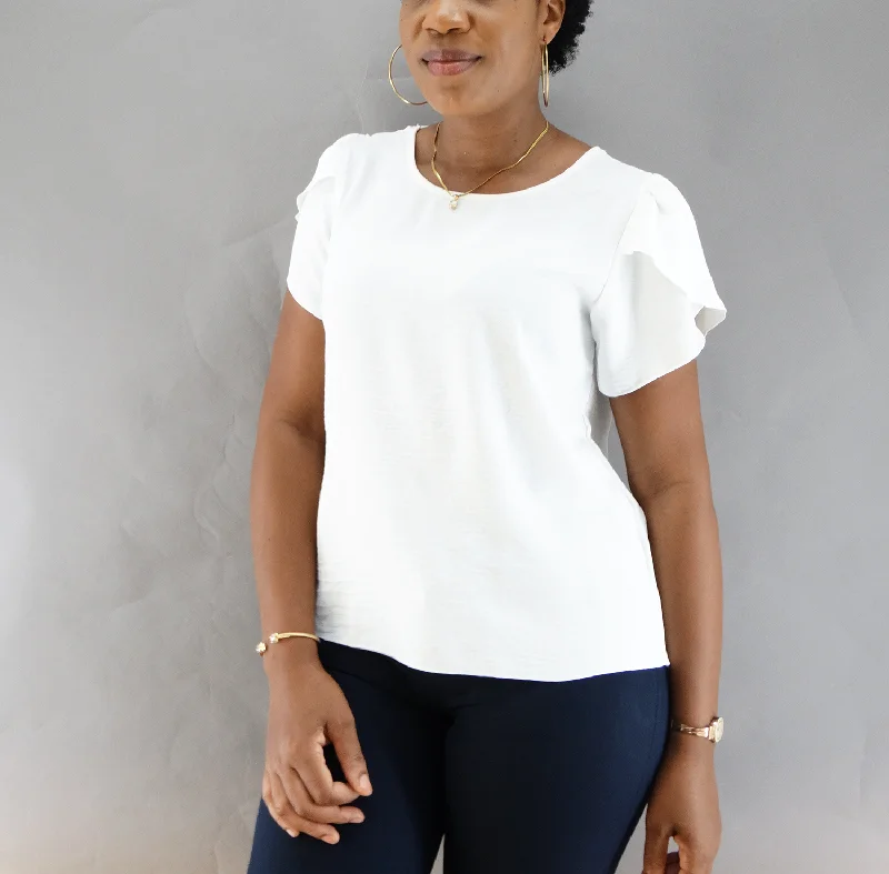 6927, Jon & Anna Women's R/Neck Blouse-S-XL Chic Ruffle Blouse