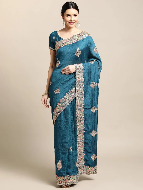 Jyoti Fashion Women's Blue Silk Blend Embroidered Designer Saree with Blouse Feminine Tie Blouse Jyoti Fashion Women's Blue Silk Blend Embroidered Designer Saree with Blouse Feminine Tie Blouse