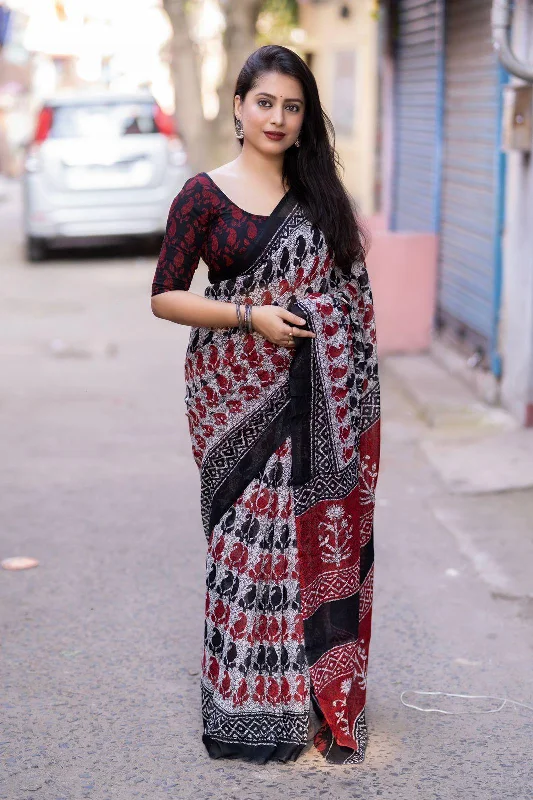 Grey Linen Blend Ethnic Motifs Saree with Unstitched Blouse - A2M Lightweight Linen Blouse Grey Linen Blend Ethnic Motifs Saree with Unstitched Blouse - A2M Lightweight Linen Blouse