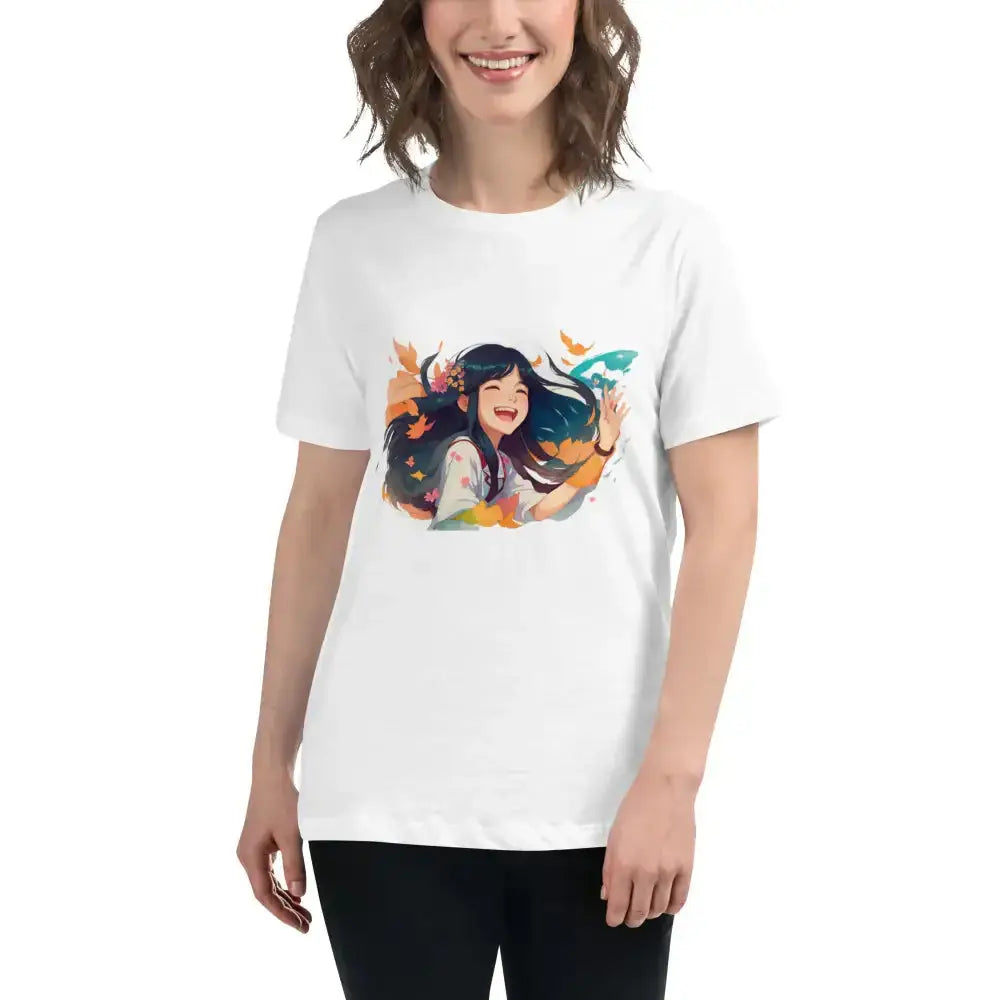 Smiling beauty women’s relaxed t-shirt-- Print Jacquard Patchwork