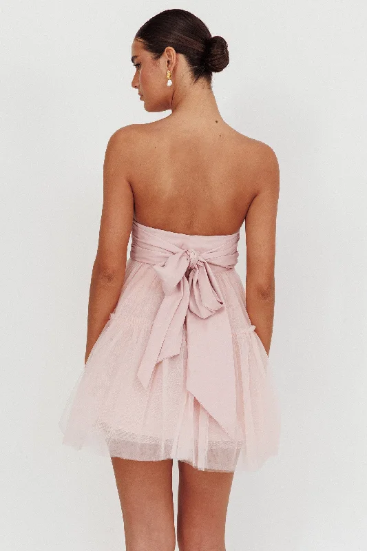 Dreamscape Strapless Tulle Mini Dress Blush Stylish Ribbed Mini Dress