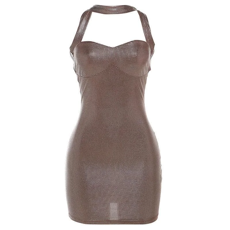 BerryBetty - metallic halter sweetheart neck backless mini dress Comfortable Ruffle Mini Dress BerryBetty - metallic halter sweetheart neck backless mini dress Comfortable Ruffle Mini Dress
