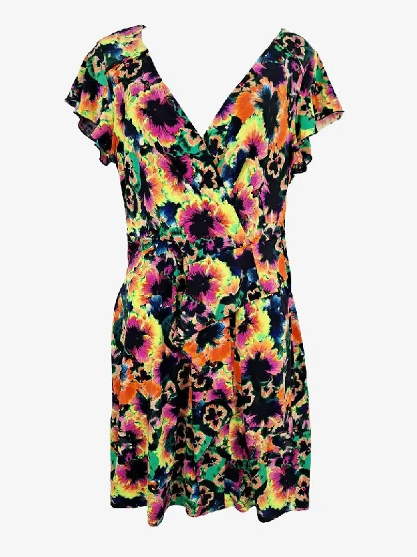 Leona Edmiston Stretch Wrap Style Neon Mini Dress Size 10 Stylish Ribbed Mini Dress