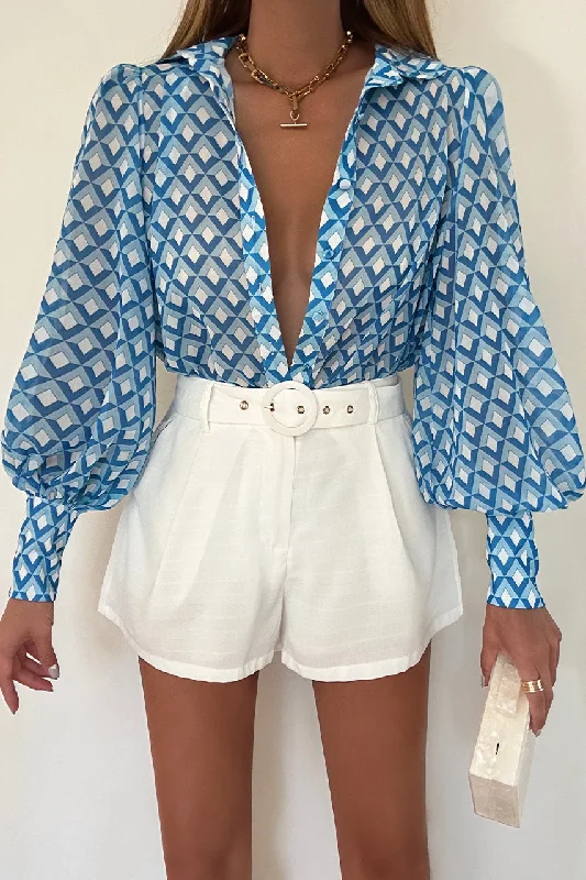 FLEETWOOD BLOUSE - BLUE GEO Soft Modal Blouse