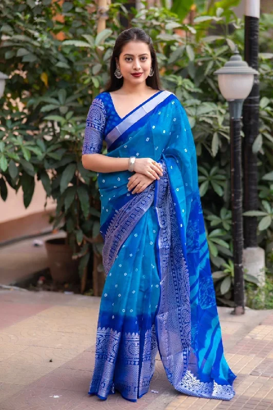 Blue Jute Silk Ethnic Motifs Saree with Unstitched Blouse - A2M Smart Business Blouse Blue Jute Silk Ethnic Motifs Saree with Unstitched Blouse - A2M Smart Business Blouse