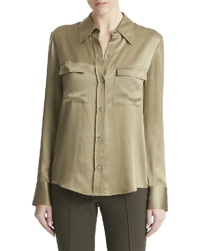 Vince Chest Pocket Silk Blouse Airy Cotton Blouse