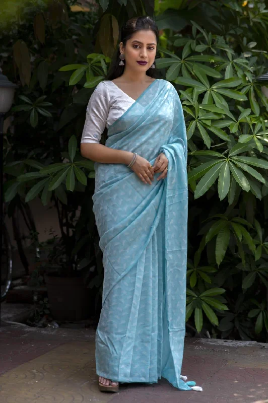 Sky Blue Poly Georgette Woven Design Saree with Unstitched Blouse - A2M Soft Knit Blouse Sky Blue Poly Georgette Woven Design Saree with Unstitched Blouse - A2M Soft Knit Blouse