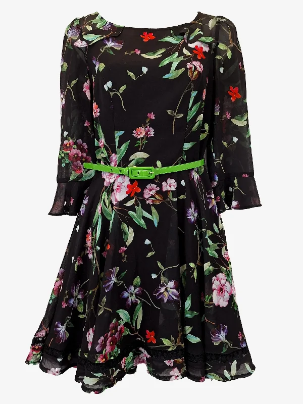 Review Flute Sleeve Floral Mini Dress Size 8 Stylish Sweetheart Mini Dress