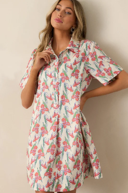 Oasis Of Calm Cotton Orange Floral Mini Dress Elegant Mini Dress with Pleats